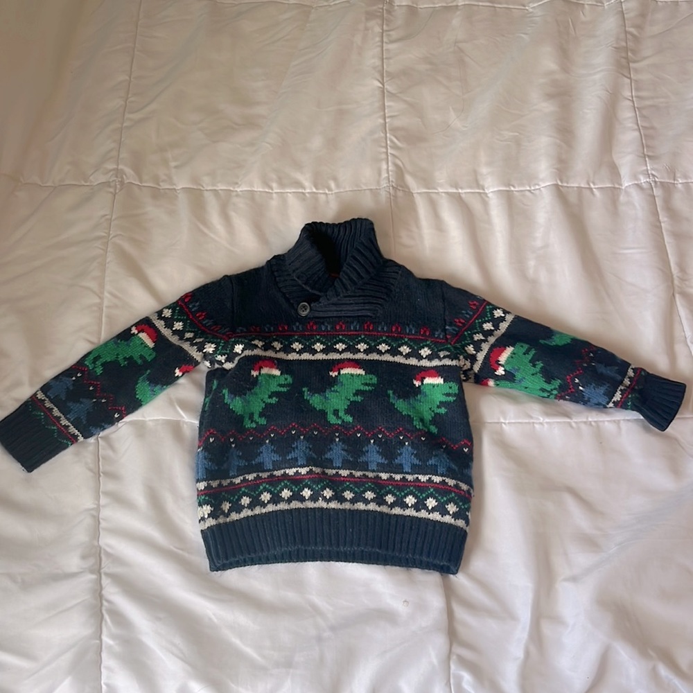 Toddler Christmas dinosaur sweater, cotton/acrylic, size 12-18m